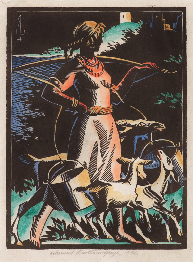 Edmund Ludwik Bartłomiejczyk, „Dziewczyna z wiadrami”, 1921, drzeworyt, papier, 26 cm x 19,4 cm, Dom Aukcyjny Agra-Art, Warszawa, aukcja 9 kwietnia 2020, cena wywoławcza 1200 zł, niesprzedane