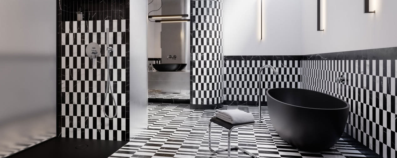 Harmonia kontrastów - odkryj łazienkę w stylu Maximalist Bauhaus pełną elegancji i ekspresji