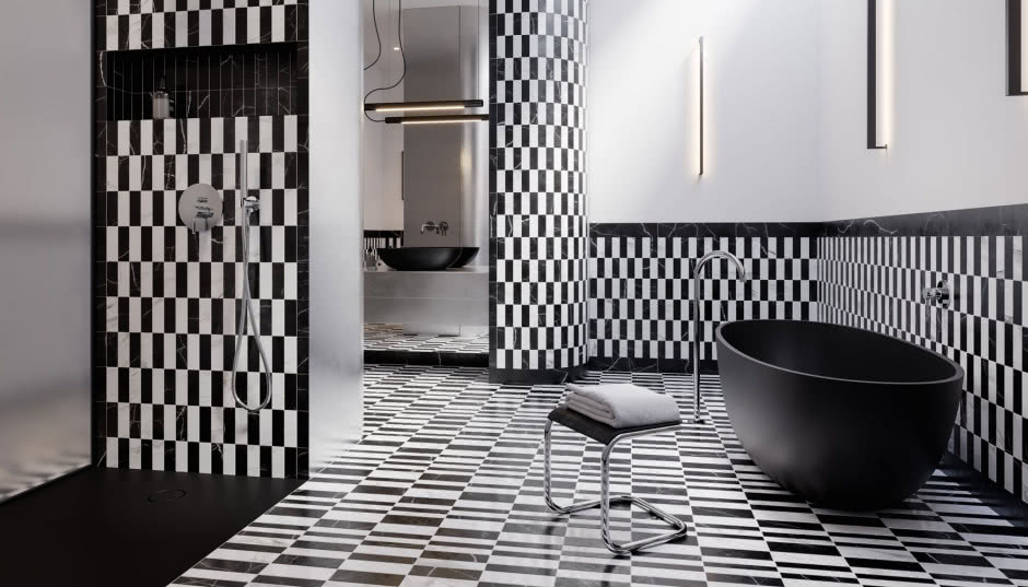 Harmonia kontrastów - odkryj łazienkę w stylu Maximalist Bauhaus pełną elegancji i ekspresji