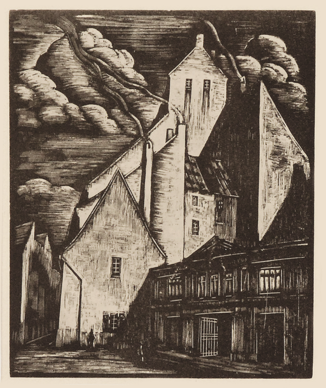 Władysław Skoczylas, „Impresja miejska z Kazimierza”, drzeworyt, papier; 18 x 15 cm, Dom Aukcyjny Rempex, Warszawa, 260 Aukcja Sztuki Dawnej, 17 grudnia 2018, estymacja 900-1200 zł, niesprzedane