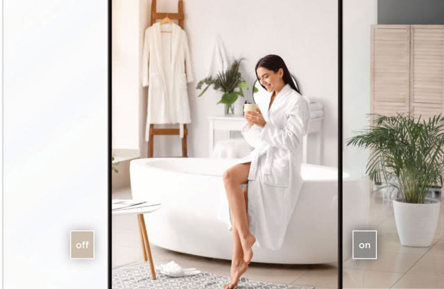 łazienka, wanna wolnostojąca, palma, drabina, szlafrok, stolik, stołek, dywanik