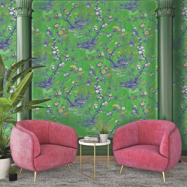 Zielona tapeta zestawiona z kolorem różowym