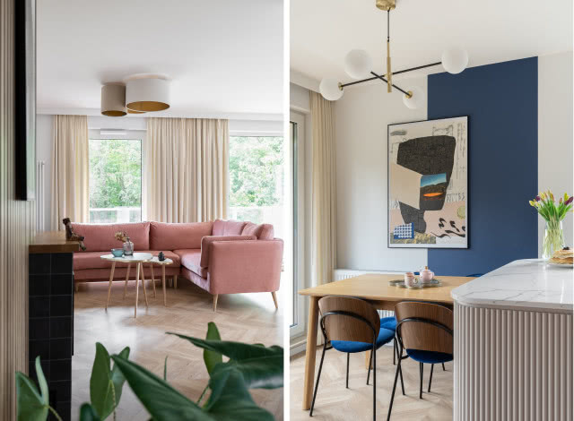 różowy narożnik w salonie