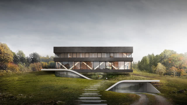 Dom z Grotą - widok en face