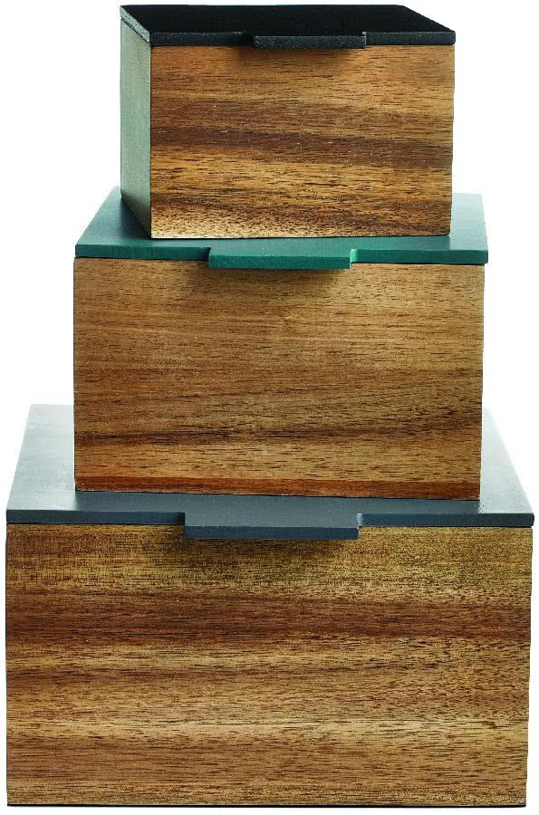 Akacjowe pudełka dostępne w trzech rozmiarach, z...