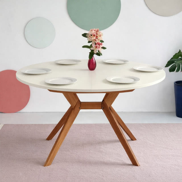 Okrągły rozkładany stół jadalniany 110 cm Biju Wapień Dąb, RAGABA.