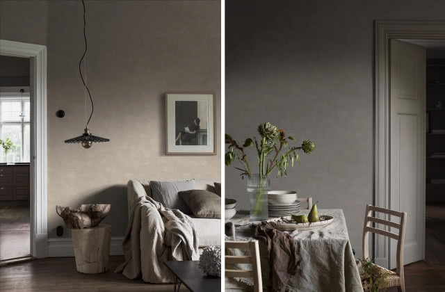 tapeta strukturalna na ścianie w salonie i jadalni