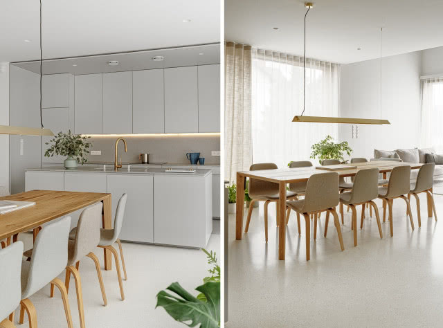 Szara kuchnia i jadalnia