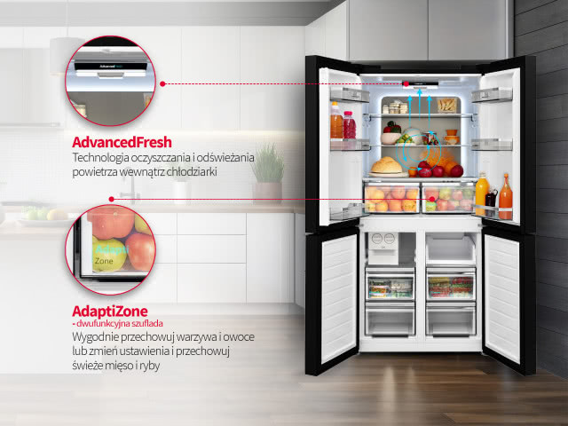 AdvancedFresh - Twój sojusznik w walce z mikroorganizmami w czterodrzwiowej lodówce SJ-NFA35IHXAE-EU Dark Inox