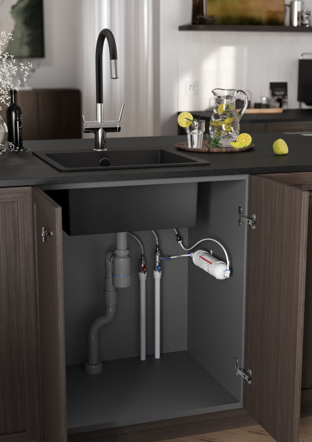 Bateria FILTRATA, czarny mat, elastyczna wylewka, system filtracji FERRO