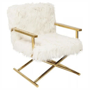 FOTEL DO SALONU SIEDZISKO BIAŁE IMITUJĄCE FUTRO NOGI METALOWE ZŁOTE, KARE, sfmeble.pl, 8 659 zł