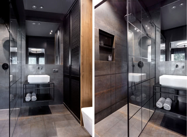 Męska łazienka w ciemnych kolorach