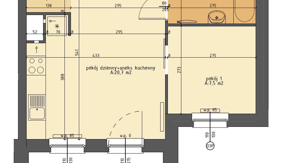 Salon i aneks w niewielkim mieszkaniu