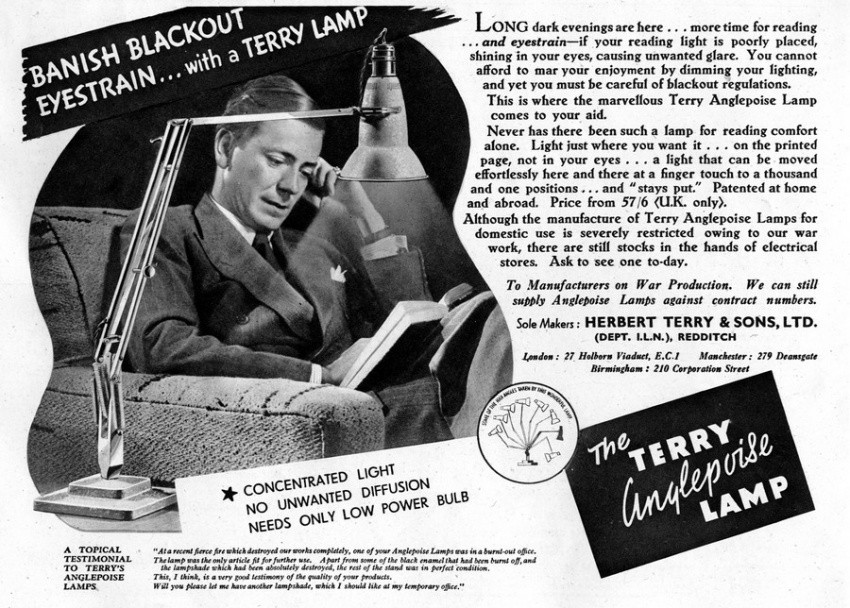 Plakat z lat czterdziestych - lampa Anglepoise