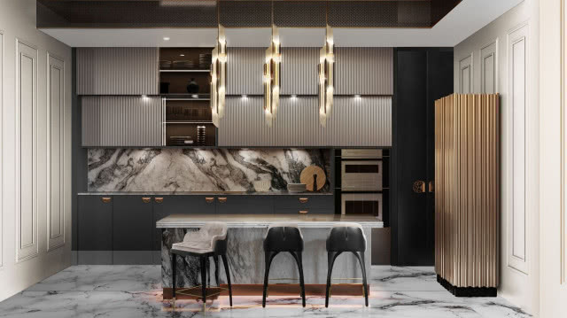 ekskluzywna kuchnia czarno-złota