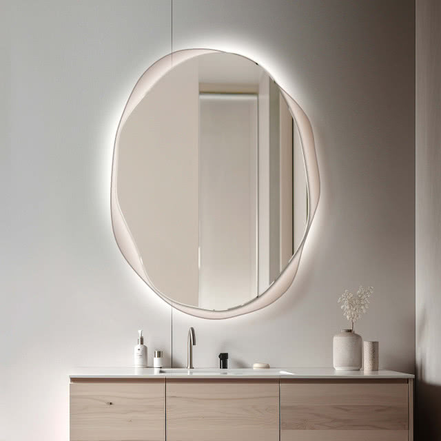 Lustro OSMO brązowe Led / GieraDesign, szafka podumywalkowa, umywalka wpuszczona w blat, 