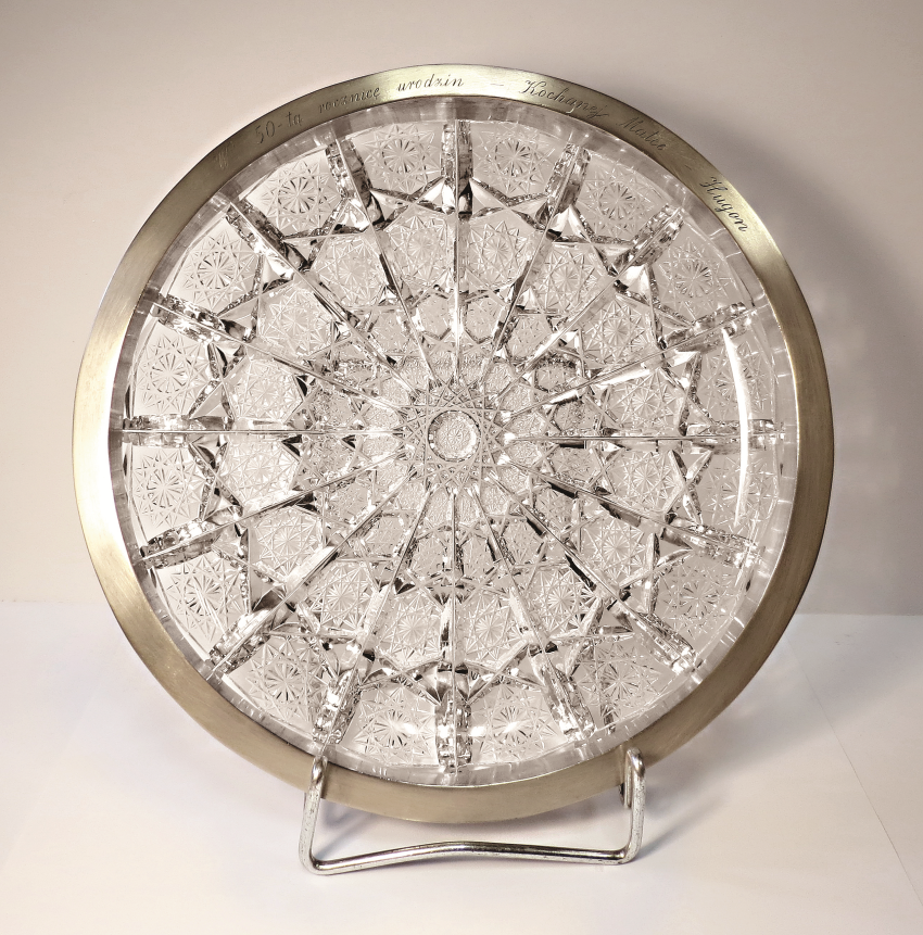 Kryształowa patera w srebrnej
oprawie, Polska,...