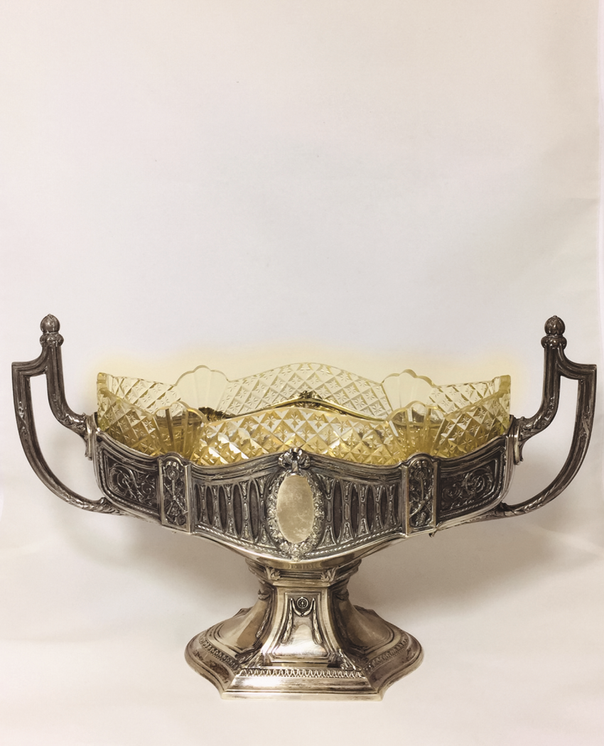 Żardiniera, srebro,
wkład kryształowy,
2 poł....