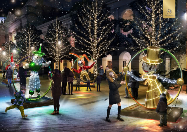 iluminacje na Krakowskim Przedmieściu - zabawki na choinkę