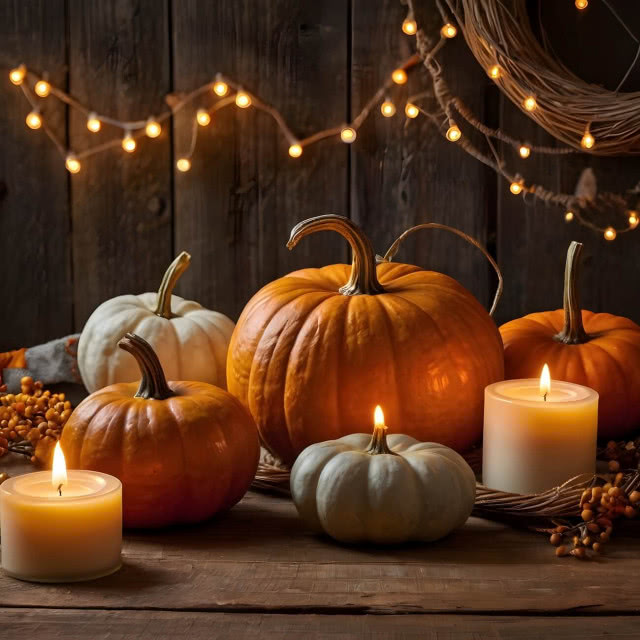 dynie i świeczki dekoracja do domu