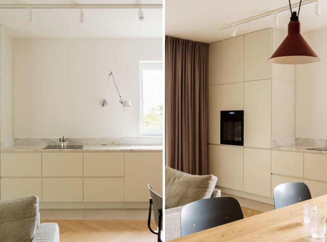 Beżowa kuchnia bez szafek górnych