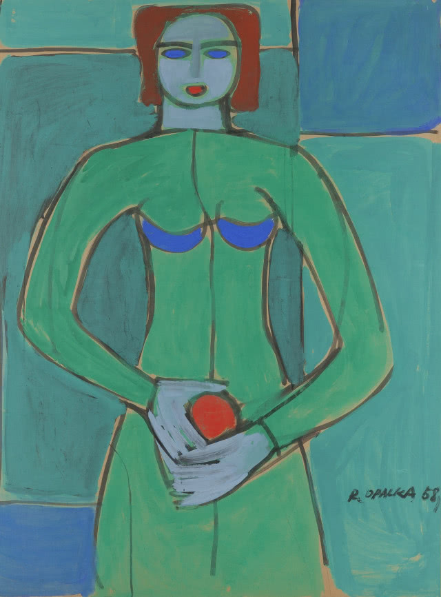 Roman Opałka, „Akt z pomarańczą”, 1958, gwasz, tusz, papier, 124 x 91 cm, DESA Unicum, aukcja prac z kolekcji Grażyny Kulczyk,
18 października 2022, cena wylicytowana 540 000 zł