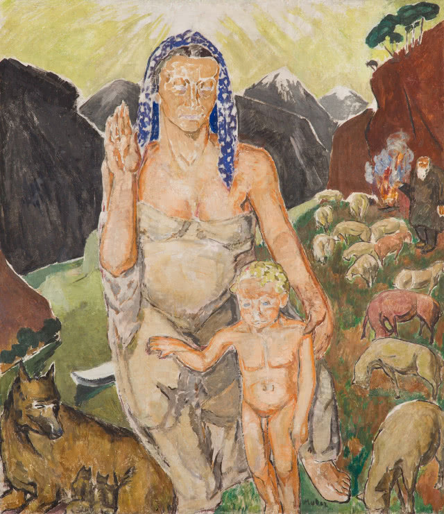 Mela Muter "Macierzyństwo ze sceną pasterską w tle", lata 40. XX w.