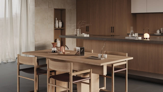 projektor na stole w kuchni