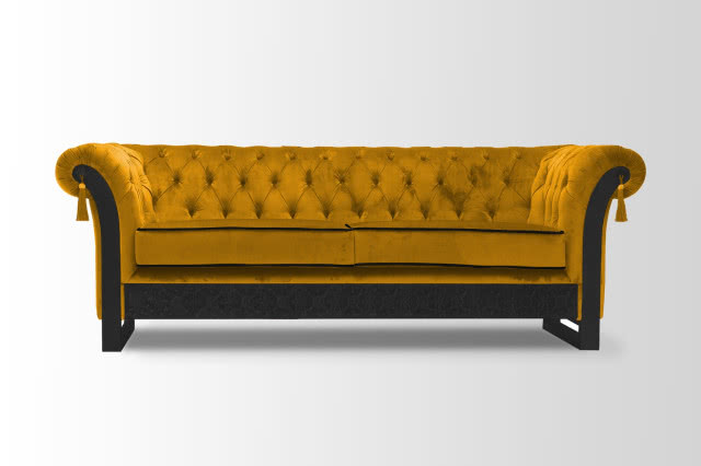 żółty chesterfield w nowoczesnej wariacji