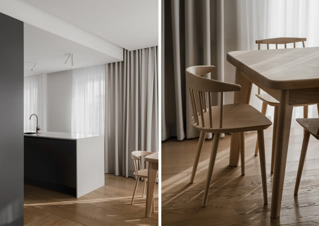 salon w beżu i drewnie