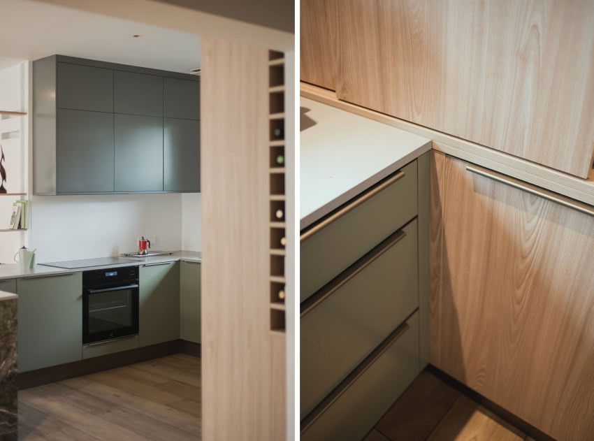 Kuchenne szafki mają ciekawy złamany kolor...