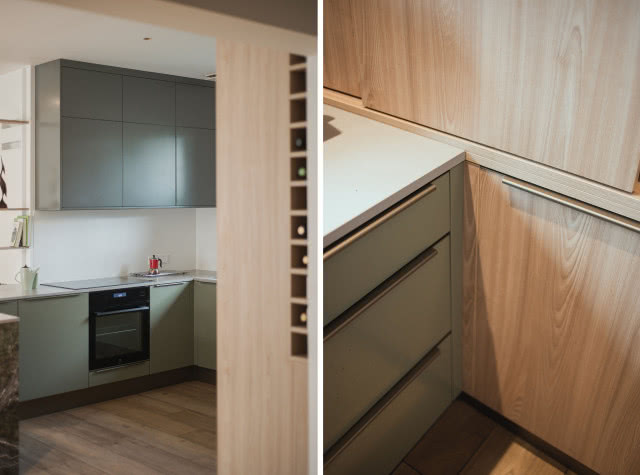 Zielona kuchnia z drewnem