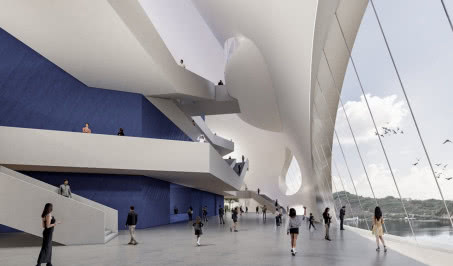 Teatr przypominający falującą wodę - gigantyczny projekt nad rzeką Jangcy