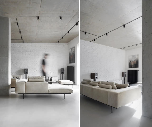 Loftowy salon w betonie