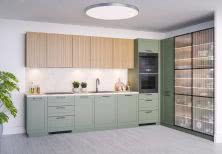 Szałwiowa elegancja i ciepło drewna - harmonijne wnętrze z kolekcją Qubik