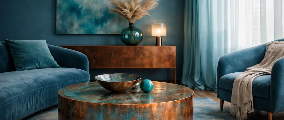 Turkusowa miedź wchodzi do wnętrz. Jeden z ciekawszych trendów 2026 roku 