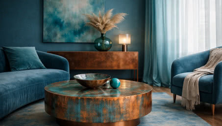 Turkusowa miedź wchodzi do wnętrz. Jeden z ciekawszych trendów 2026 roku
