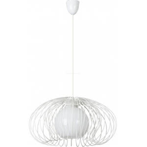 Lampa wisząca Mersi 1, biała, tworzywo sztuczne, metal, wys. 120 cm, śr. 44 cm