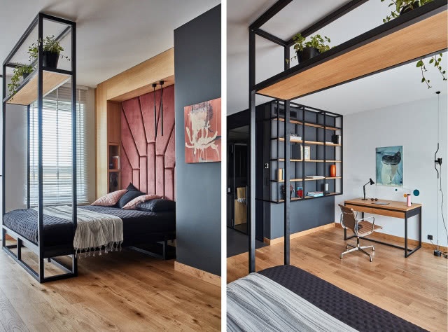 sypialnia z zagłówkiem tapicerowanym