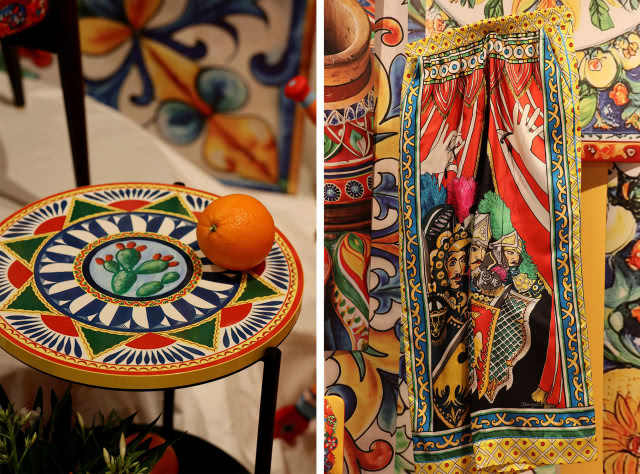 Kolorowa sycylijska ceramika i dekoracje inspirowane Dolce&Gabbana Casa na wystawie „La Dolce Vita” w Warszawie.