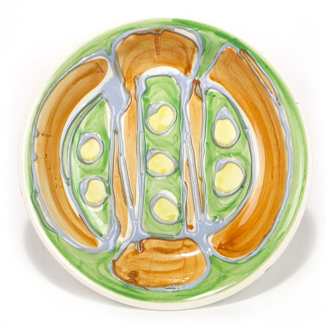 talerz z dekoracją zielono-żółto-pomarańczową