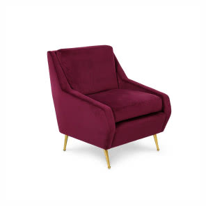 Burgundowy fotel ze złotymi nogami