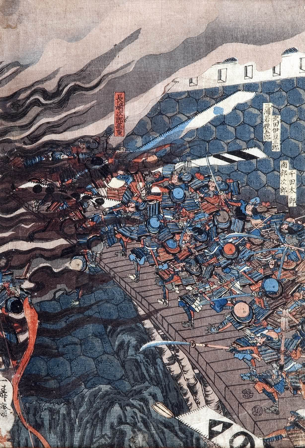 "Bitwa na moście" (XIX w.), drzeworyt barwny na...