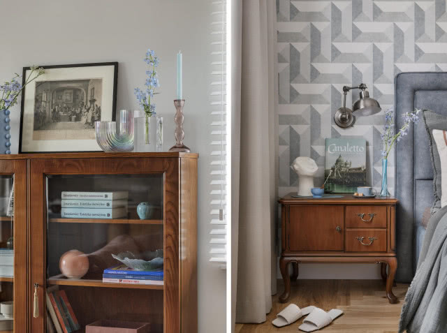 Ciemne drewno w sypialni