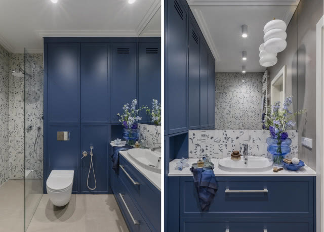 Granatowa łazienka glamour