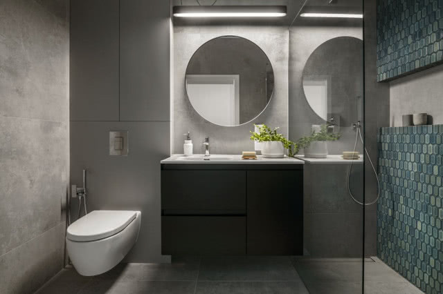 szaro-czarna łazienka