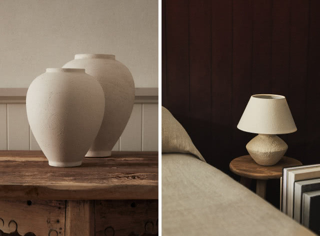 gliniane wazony i lampka nocna