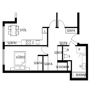 Rzut części mieszkania z proponowaną przebudową