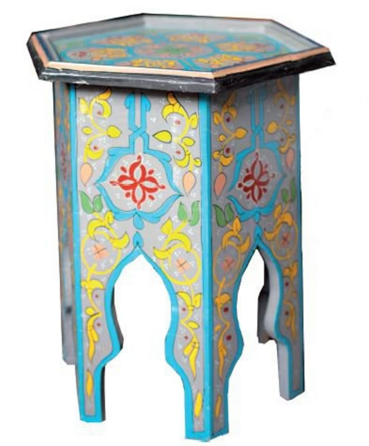 Ręcznie malowany stolik z oktagonalnym blatem i...