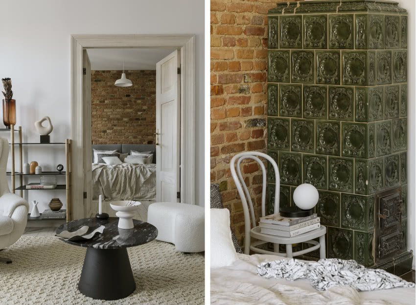 Fragmenty ceglanego muru, oryginalna stolarka...